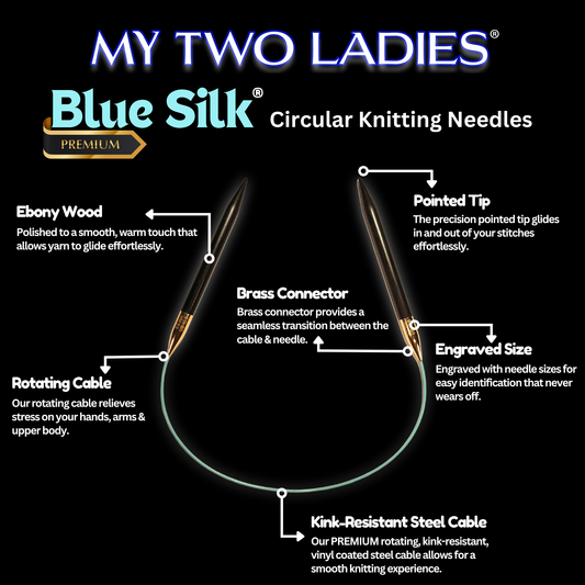 Blue Silk | 24" Circular Knitting Needles | Ebony | 9 Sizes