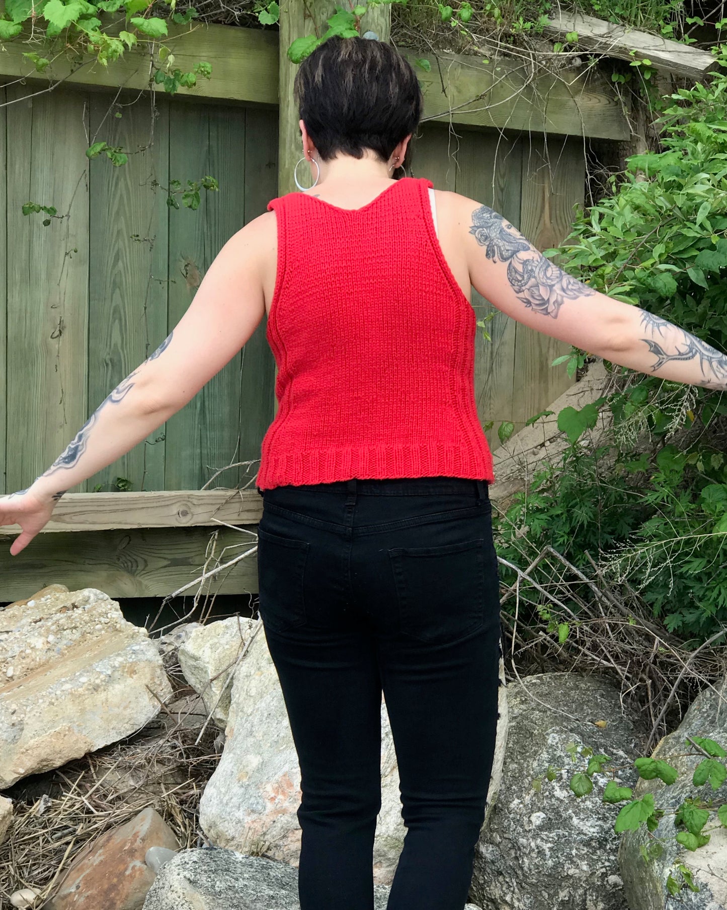 woman wearing Avalon Tank Top – sleeveless knit top pattern