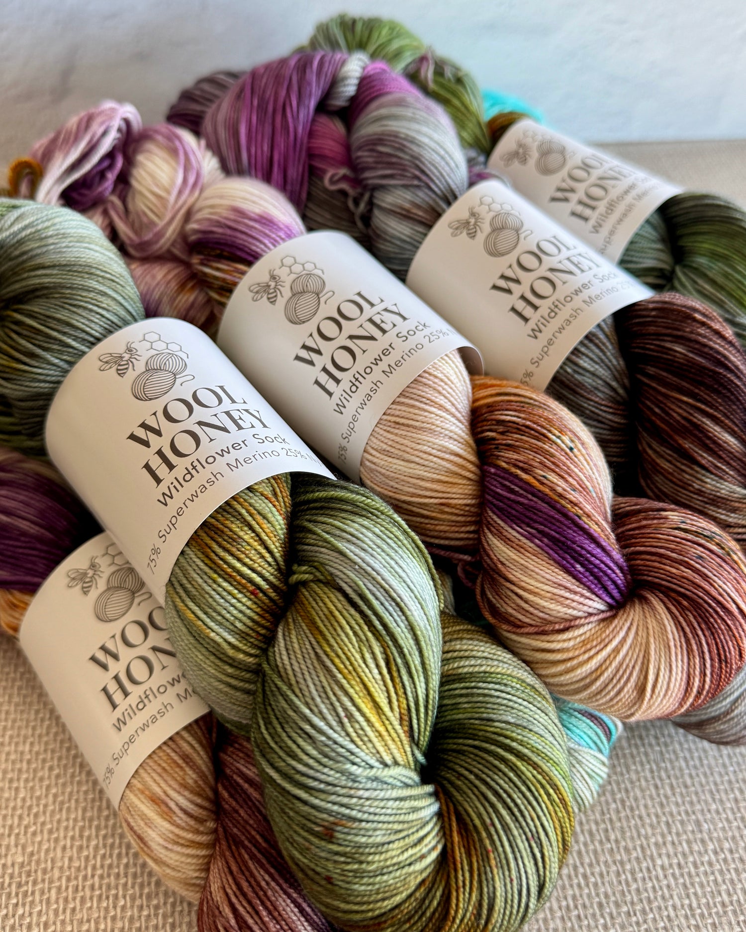Wildflower hand dyed sock yarn from Wool Honey yarns