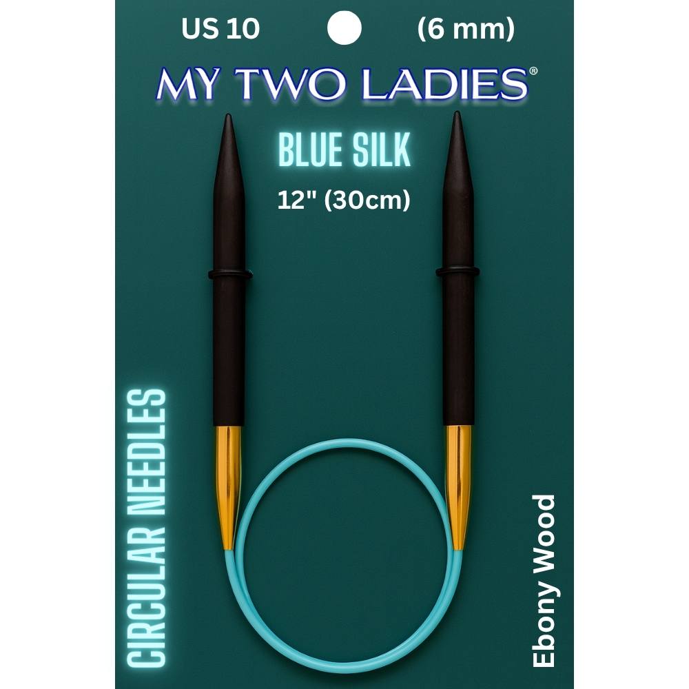 Blue Silk | 16" Circular Knitting Needles | Ebony | 9 Sizes