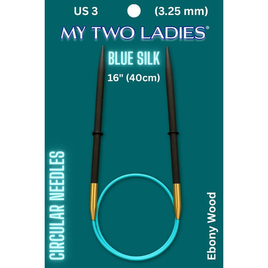 Blue Silk | 16" Circular Knitting Needles | Ebony | 9 Sizes
