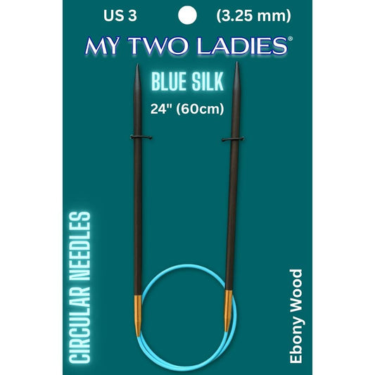 Blue Silk | 24" Circular Knitting Needles | Ebony | 9 Sizes