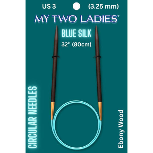 Blue Silk | 32" Circular Knitting Needles | Ebony | 9 Sizes