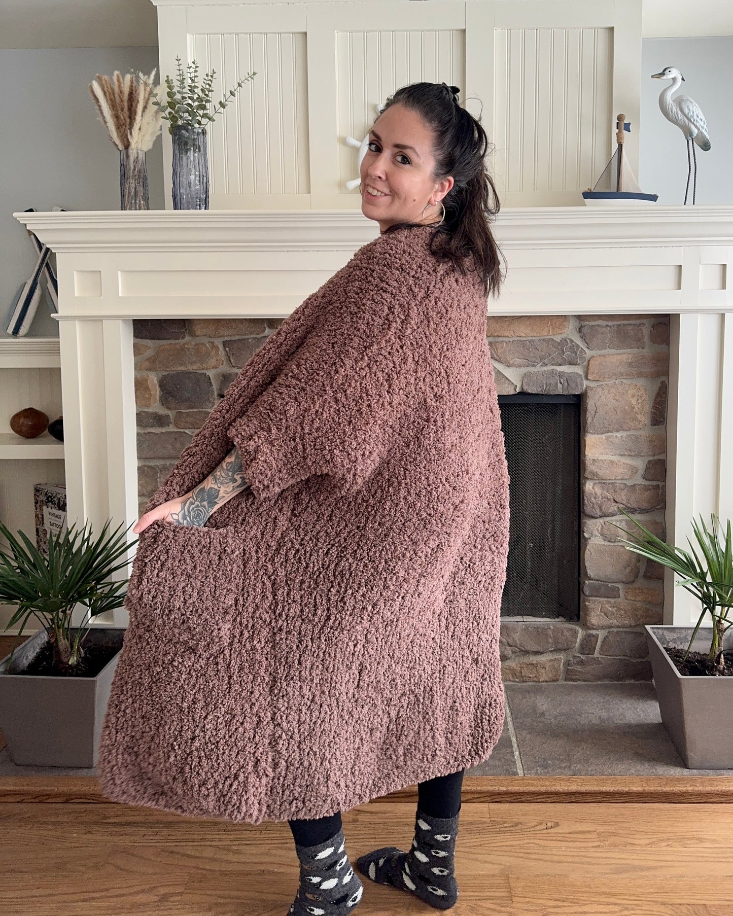 Plush Blanket Cardigan Knitting Pattern – Cozy Sherpa Cocoon Cardigan