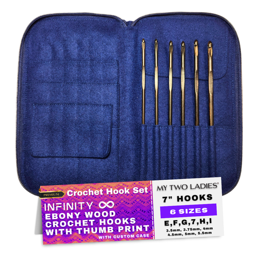 Infinity | Crochet Hook Set | Ebony | Sizes E, F, G, 7, H, I | w/custom case